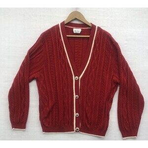 Vintage Cricket Lane Women Cardigan Size Large Red Button Made USA Preppy Techno